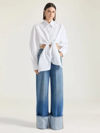 Blugi albastru mediu cu tiv