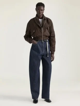 Bomber cu guler șal cu fermoar din nailon