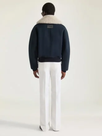 Bomber din bumbac cu guler din piele de oaie