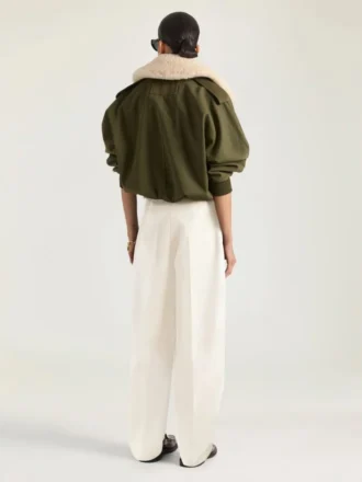 Bomber din bumbac și lână cu guler din piele de oaie