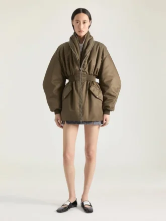 Bomber în formă de clepsidră cu guler șal cu fermoar din nailon