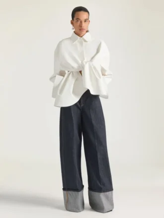 Cămașă asimetrică din piele Nappa