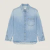 Cămașă cu cusături couture din denim albastru deschis Cămașă cu cusături couture din denim albastru deschis