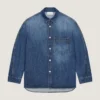 Cămașă cu cusături couture din denim albastru închis Cămașă cu cusături couture din denim albastru închis