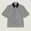 Cămașă din bumbac cu imprimeu gingham și cusături couture