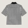 Cămașă din bumbac cu imprimeu gingham și cusături couture