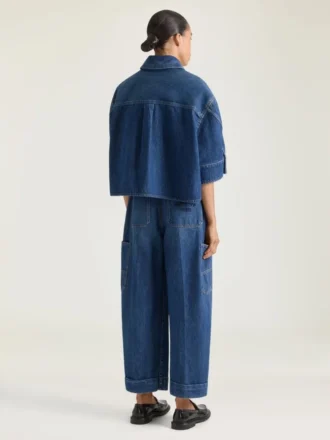 Cămașă scurtă tip cocon din denim albastru mediu