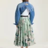 Fustă lungă circulară din poplin cu imprimeu cu trandafiri Fustă lungă circulară din poplin cu imprimeu cu trandafiri