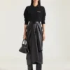 Fustă midi drapată din piele Nappa Fustă midi drapată din piele Nappa