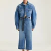 Fustă-pantalon midi din denim albastru mediu Fustă-pantalon midi din denim albastru mediu