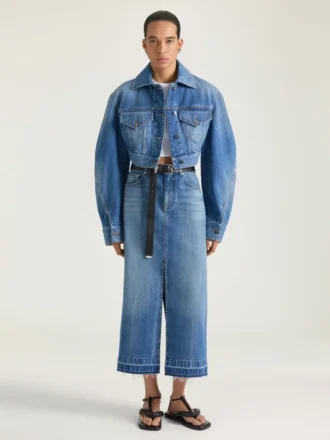 Fustă-pantalon midi din denim albastru mediu