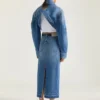 Fustă-pantalon midi din denim albastru mediu Fustă-pantalon midi din denim albastru mediu