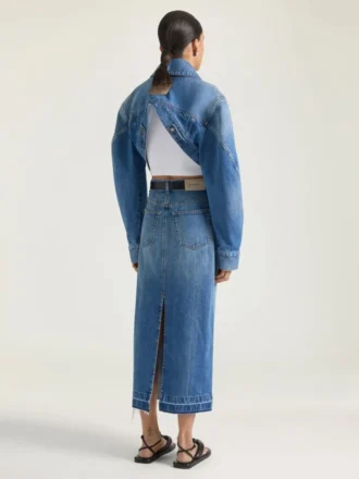 Fustă-pantalon midi din denim albastru mediu