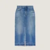 Fustă-pantalon midi din denim albastru mediu Fustă-pantalon midi din denim albastru mediu