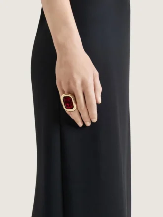 Inel sculptural din metal și cristal