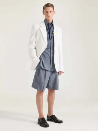 Bermude cu pliu dublu în carouri din bumbac