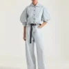 Jachetă cocoon cu efect „spate-față” din denim albastru deschis Jachetă cocoon cu efect „spate-față” din denim albastru deschis