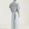 Jachetă cocoon cu efect „spate-față” din denim albastru deschis Jachetă cocoon cu efect „spate-față” din denim albastru deschis