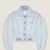 Jachetă cocoon cu efect „spate-față” din denim albastru deschis Jachetă cocoon cu efect „spate-față” din denim albastru deschis