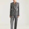 Pantaloni cu pli dublu din lână mixtă cu model în zig-zag Pantaloni cu pli dublu din lână mixtă cu model în zig-zag