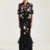 Rochie cu volane din șifon de mătase cu broderii Rochie cu volane din șifon de mătase cu broderii