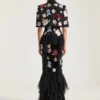 Rochie cu volane din șifon de mătase cu broderii Rochie cu volane din șifon de mătase cu broderii