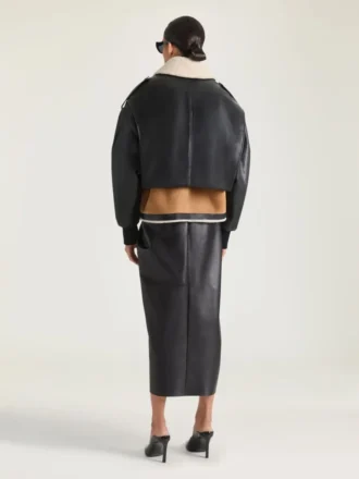 Jachetă scurtă de aviator din piele și lână de oaie