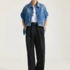 Jachetă trapez din denim albastru mediu Jachetă trapez din denim albastru mediu