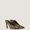 Mule cu toc ascuțit din piele cu aspect de piele de ponei și imprimeu leopard
