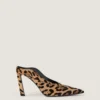 Mule cu toc ascuțit din piele cu aspect de piele de ponei și imprimeu leopard