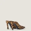 Mule cu toc ascuțit din piele cu aspect de piele de ponei și imprimeu leopard