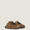 Mule plate cu etichetă, din piele cu efect de ponei și model leopard Mule plate cu etichetă, din piele cu efect de ponei și model leopard