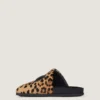 Mule plate cu etichetă, din piele cu efect de ponei și model leopard Mule plate cu etichetă, din piele cu efect de ponei și model leopard