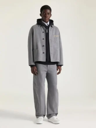 Pantaloni cargo cu cusături couture din denim în model herringbone