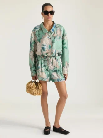 Pantaloni scurți din mătase cu imprimeu cu trandafiri