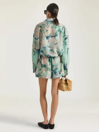 Pantaloni scurți din mătase cu imprimeu cu trandafiri