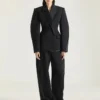 Jachetă cocoon cu două rânduri de nasturi, din lână, cu detaliu inversat Jachetă cocoon cu două rânduri de nasturi, din lână, cu detaliu inversat