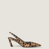 Pantofi cu baretă în spate, cu toc ascuțit, din piele cu efect de ponei, cu imprimeu leopard