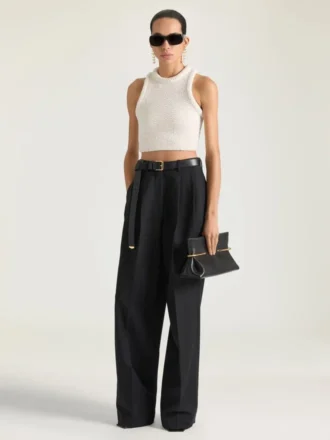 Top scurt din tricot cu perle brodate