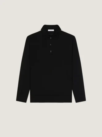 Polo din lână cu detalii din grosgrain