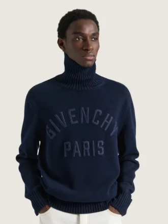 Pulover cu guler rulat din bumbac, cu broderie Givenchy Paris