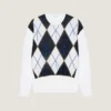 Pulover tricotat cu model argyle și cusături couture Pulover tricotat cu model argyle și cusături couture