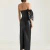 Rochie bustieră lungă din piele Nappa cu fundă Rochie bustieră lungă din piele Nappa cu fundă