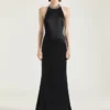 Rochie cu gât halter din crep și satin Rochie cu gât halter din crep și satin