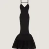 Rochie cu spate decupat și volane, din tricot fin Rochie cu spate decupat și volane, din tricot fin