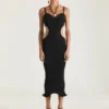 Rochie cu tăieturi laterale din tricot cu nervuri Rochie cu tăieturi laterale din tricot cu nervuri