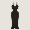 Rochie cu tăieturi laterale din tricot cu nervuri Rochie cu tăieturi laterale din tricot cu nervuri