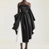 Rochie de seară bustieră drapată din satin cu detaliu fundă