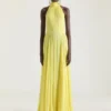 Rochie de seară cu gât halter din șifon de mătase, cu detaliu în formă de fundă Rochie de seară cu gât halter din șifon de mătase, cu detaliu în formă de fundă