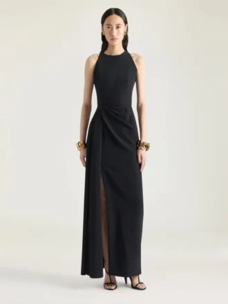 Rochie de seară drapată cu gât halter din crep cady